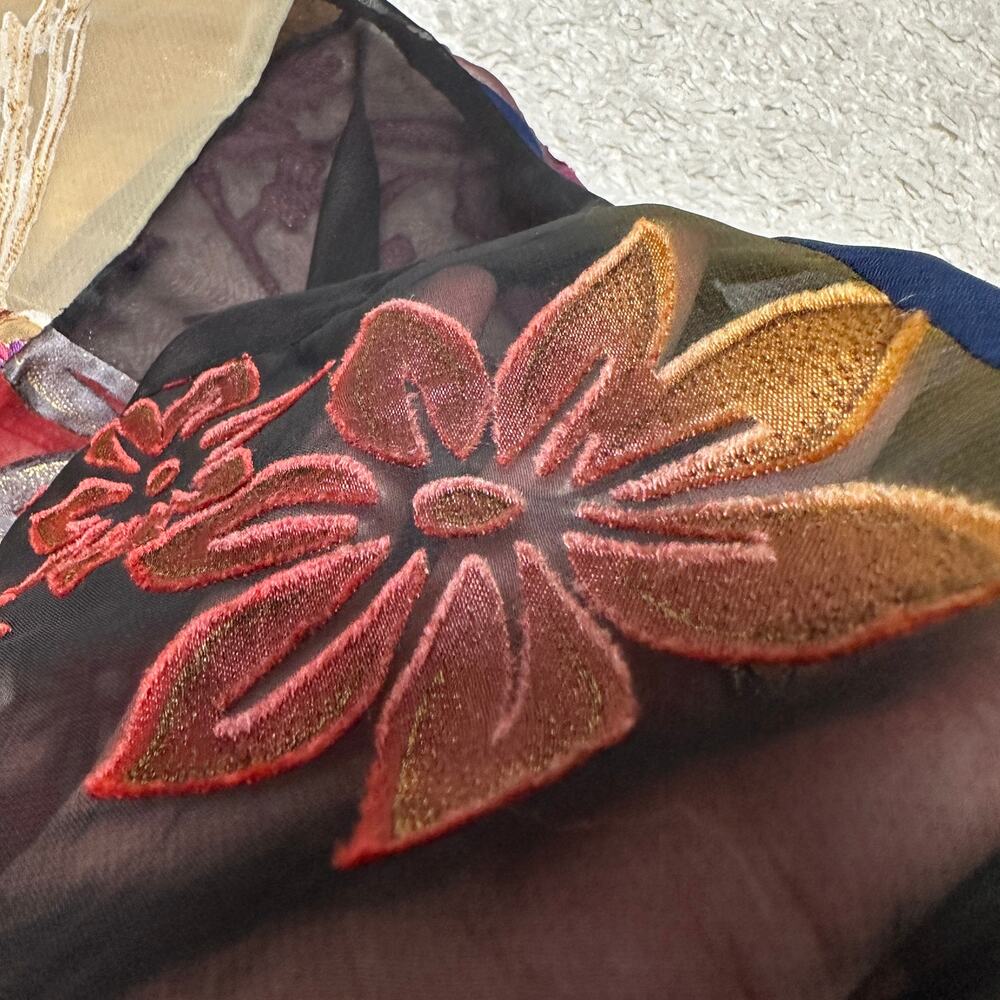 Sterling Styles Art Silk Velvet Burnout Patchwork Tunic Top Boho Art to Wear OS - Picture 7 of 8